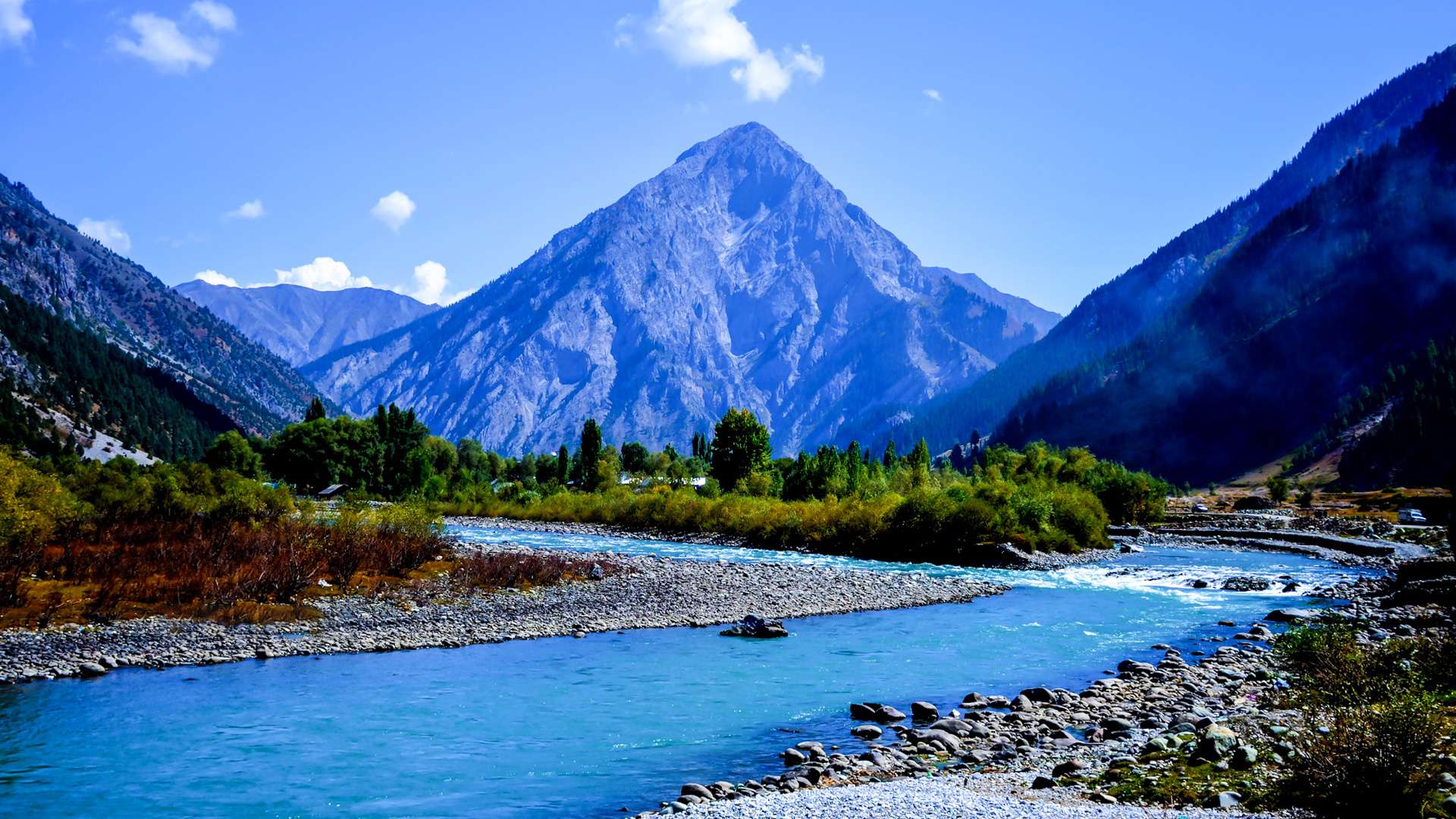 Aerial view of Kashmir valley with Dal Lake and Himalayan mountains
